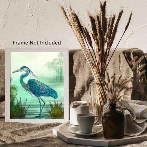 Posterizer 1 pcs-detailed depiction of a blue heron bird -2-Art for Animal Lovers Gift for Art Lovers Decorations for Bedroom, Office, Living Room...