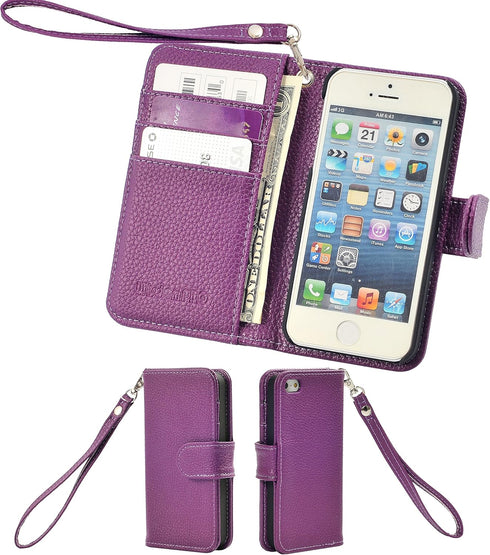 Wisdompro Wallet Case for iPhone 5, for iPhone 5s, for iPhone SE 2016, PU Leather Protective Phone Case Cover with Credit Card Slots and Magnetic ...