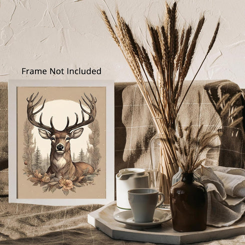 Posterizer 1 pcs- A deer with nature background-Art for Animal Lovers-Floral Botanical Art- Gift for Men Women Entrepreneur Teens-Living Room Bedr...