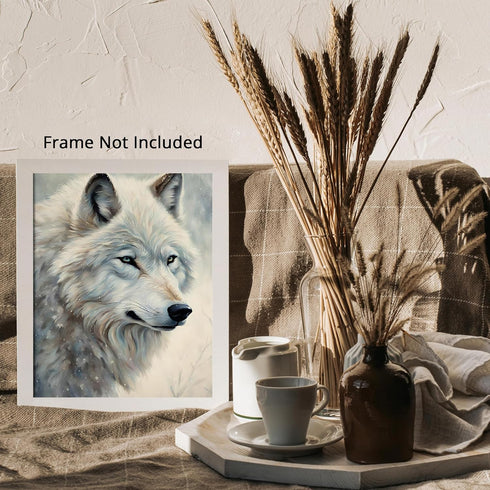 Posterizer 1 pcs-white arctic wolf in snowy nature-oil painting style -3-Art for Animal Lovers-Landscape & Nature Art-Decor for Home & Office- unf...