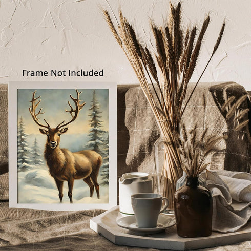 Posterizer 1 pcs-majestic deer in snowy winter scene-oil painting style-16-Art for Animal Lovers-Landscape & Nature Art-Decor for Home & Office- u...