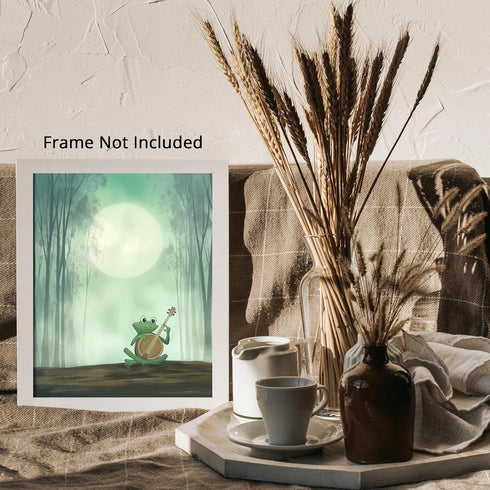 Posterizer 1 pcs-whimsical forest scene-frog playing music 8-Art for Animal Lovers-Fantasy & Fiction Art-Gift for Daughter, Son, Kids- unframed wa...