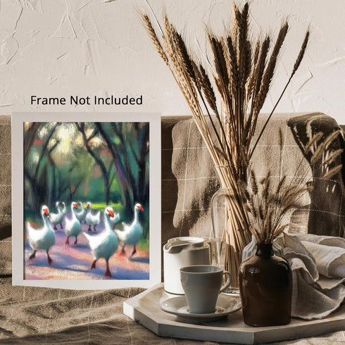 Posterizer 1 pcs-oil painting style art-flock of white geese 2-Art for Animal Lovers Gift for Art Lovers Decorations for Bedroom, Office, Living R...