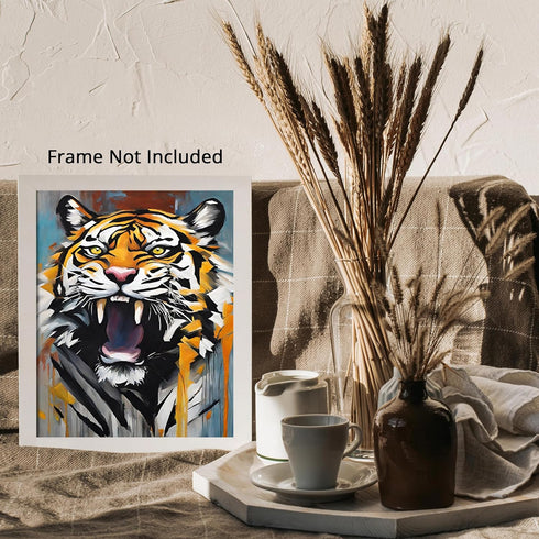 Posterizer 1 pcs- wild beautiful angry tiger showing teeth-Art for Animal Lovers-Gift for Art Lovers-Living Room Bedroom Decor- unframed wall art...