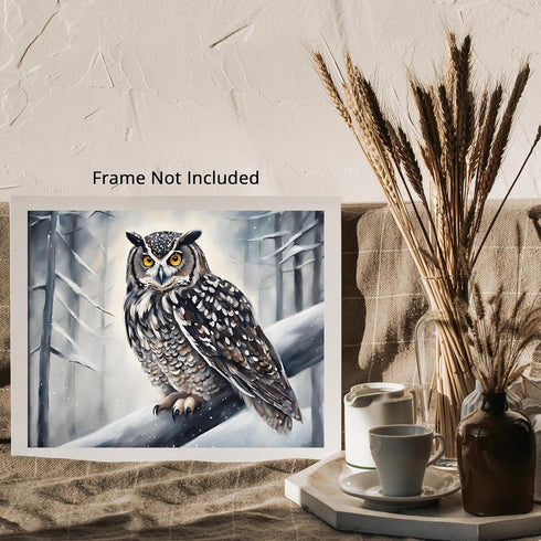 Posterizer 1 pcs-owl in nature-winter snowy scene in oil painting style-4-Art for Animal Lovers-Landscape & Nature Art-Decor for Home & Office- un...
