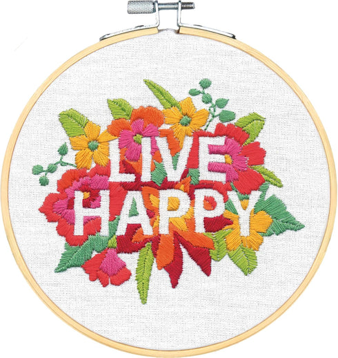 Dimensions 72-76107 Live Happy Needlepoint Embroidery Kit with 6" Bamboo Hoop......
