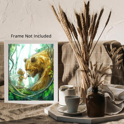 Posterizer 1 pcs-enchanting whimsical fairy and a bear poster 2-Art for Animal Lovers-Kids Room Art-Gift for Daughter, Son, Kids Decor for nursery...