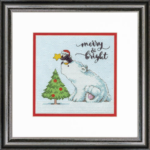 Dimensions 70-08990, 6" x 6" Merry and Bright Bear Counted Cross Stitch Kit, 14 Light Blue Aida...