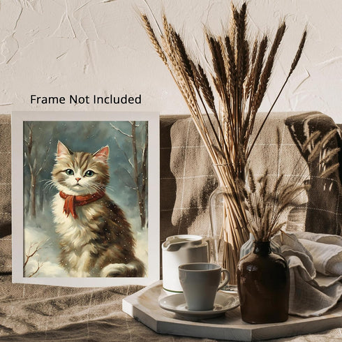 Posterizer 1 pcs-cute kitty cat in snowy winter-oil painting style -1-Art for Animal Lovers-Landscape & Nature Art-Decor for Home & Office- unfram...