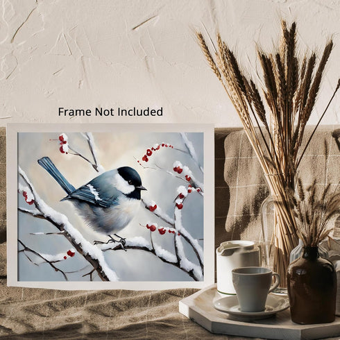 Posterizer 1 pcs-cute little bird in snowy winter scene -4-Art for Animal Lovers-Landscape & Nature Art-Decor for Home & Office- unframed wall art...