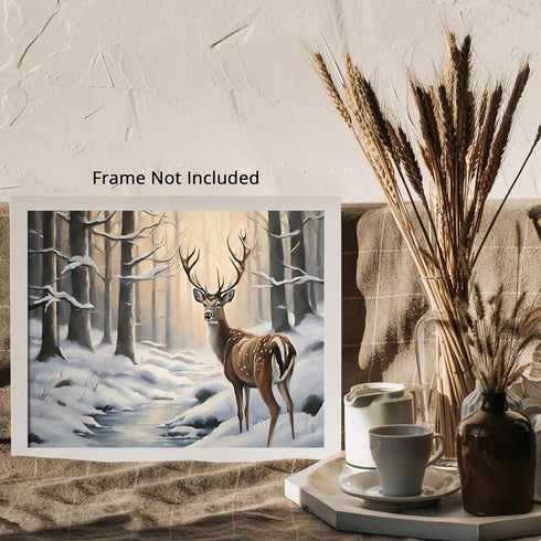 Posterizer 1 pcs-majestic deer in snowy winter scene-oil painting style-4-Art for Animal Lovers-Landscape & Nature Art-Decor for Home & Office- un...