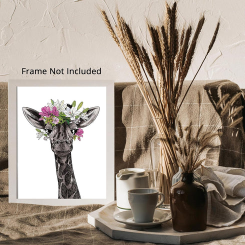 Posterizer 1 pcs-Baby Giraffe With Flower Crown Cute Print-Art for Animal Lovers-Floral Botanical Art-Gifts for Women-Living Room Bedroom Decor- u...