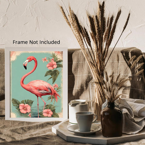 Posterizer 1 pcs-abstract retro design of flowers and flamingo 2-Art for Animal Lovers-GIft for Men Women Teens-Living Room Bedroom Decor- unframe...