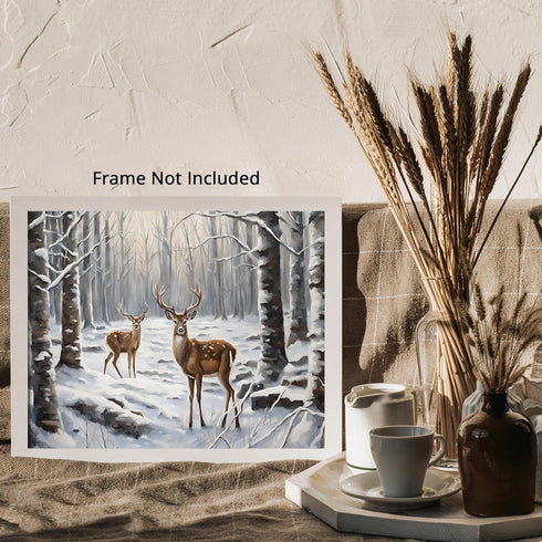 Posterizer 1 pcs-majestic deer in snowy winter scene-oil painting style-5-Art for Animal Lovers-Landscape & Nature Art-Decor for Home & Office- un...