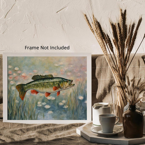 Posterizer 1 pcs- cute bass fish with nature background-Art for Animal Lovers-Landscape & Nature Art- Living Room Bedroom Decor- unframed wall art...