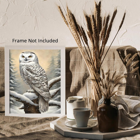 Posterizer 1 pcs-snowy winter scene of a white owl-oil painting style 9-Art for Animal Lovers-Landscape & Nature Art-Decor for Home & Office- unfr...