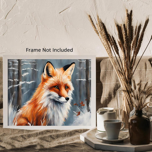 Posterizer 1 pcs-cute red fox in snowy nature in oil painting style-1-Art for Animal Lovers-Landscape & Nature Art-Decor for Home & Office- unfram...