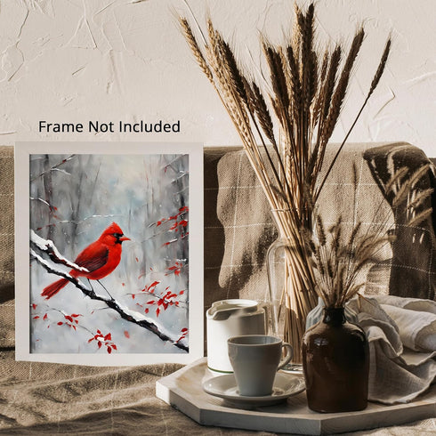 Posterizer 1 pcs-cute little bird in snowy winter scene -14-Art for Animal Lovers-Landscape & Nature Art-Decor for Home & Office- unframed wall ar...