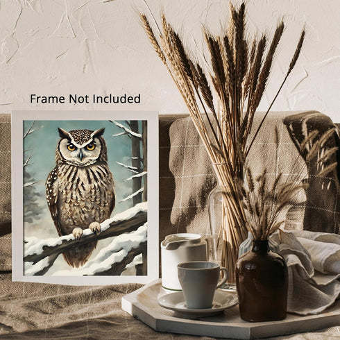 Posterizer 1 pcs-owl in nature-winter snowy scene in oil painting style-10-Art for Animal Lovers-Landscape & Nature Art-Decor for Home & Office- u...