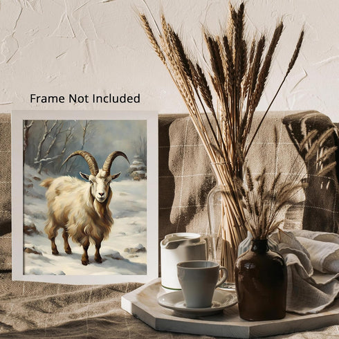 Posterizer 1 pcs-goat in snowy winter scene-oil painting style -3-Art for Animal Lovers-Landscape & Nature Art-Decor for Home & Office- unframed w...