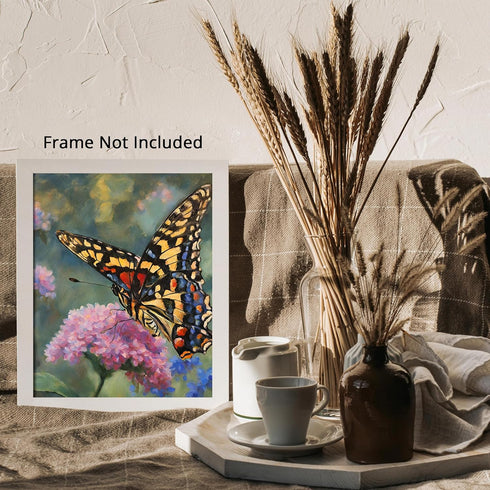 Posterizer 1 pcs- A butterfly sitting on a wild pink flower-Art for Animal Lovers-Floral Botanical Art-Gift for Men Women Entrepreneur Teens-Livin...