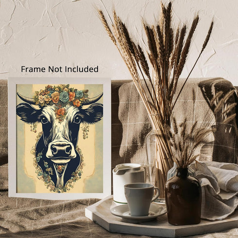 Posterizer 1 pcs-cute cow wearing a flower head piece-Art for Animal Lovers-GIft for Men Women Teens-Decor for Home & Office- unframed wall art...