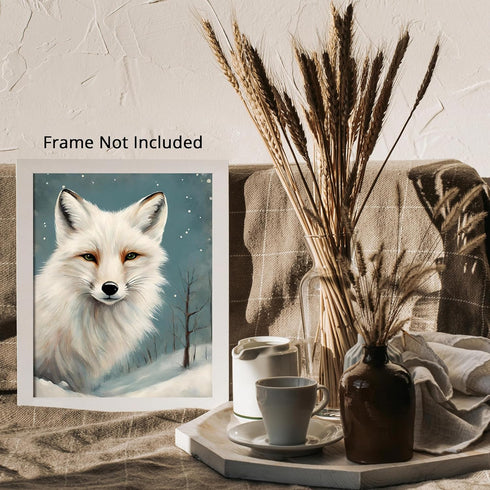 Posterizer 1 pcs-white arctic fox in snowy winter scene-oil painting style 8-Art for Animal Lovers-Landscape & Nature Art-Decor for Home & Office-...