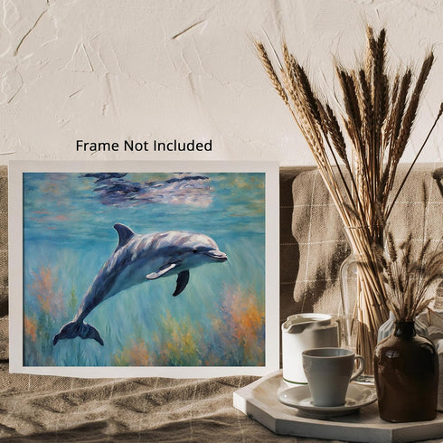 Posterizer 1 pcs- cute dolphin in the water-Art for Animal Lovers-Landscape & Nature Art- Living Room Bedroom Decor- unframed wall art...