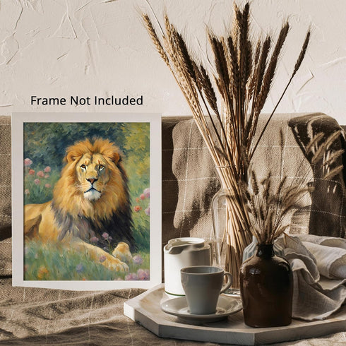 Posterizer 1 pcs- A lion lying in between flowers and grass-Art for Animal Lovers-Floral Botanical - Gift for Men Women Entrepreneur Teens-Living ...
