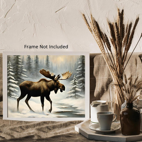 Posterizer 1 pcs-beautiful moose in snowy winter nature 3-Art for Animal Lovers-Landscape & Nature Art-Decor for Home & Office- unframed wall art...