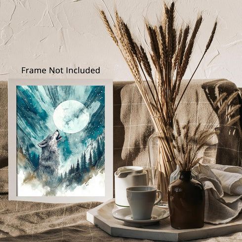Posterizer 1 pcs-beautiful howling lone wolf under the full moon 1-Art for Animal Lovers Gift for Art Lovers Decorations for Bedroom, Office, Livi...