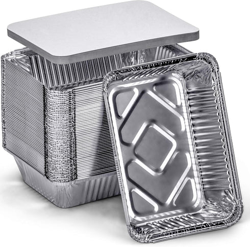 DecorRack 14 Aluminum Pan Disposable with Flat Board Lids, 2.25 Lb Heavy Duty Rectangular Tin Foil Pans, Perfect for Reheating Leftover Food, Baki...