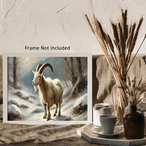 Posterizer 1 pcs-goat in snowy winter nature-oil painting style 9-Art for Animal Lovers-Landscape & Nature Art-Decor for Home & Office- unframed w...