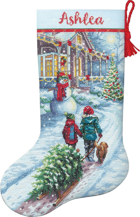 Dimensions 70-08995 Holiday Tradition DIY Personalizable Christmas Cross Stitch Stocking Kit, 16" L, 14 Count Light Blue Aida, Various...