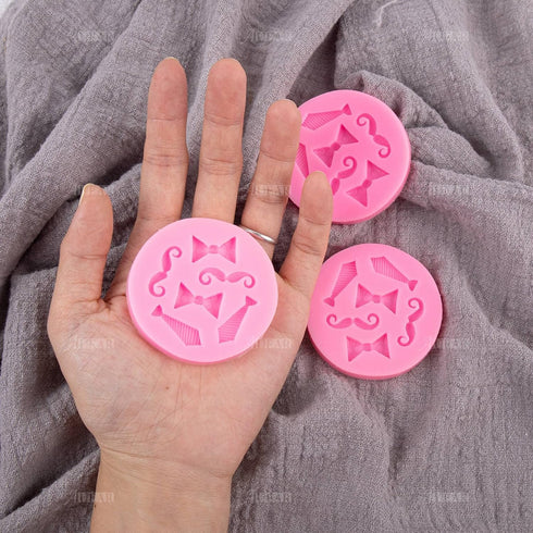 AUEAR, Set of 4 Mini Bow-Ties Necktie Mustache Silicone Mold for Fondant Cake Chocolate Candy Sugar Home Cupcake Decoration Baking Tools Pink...