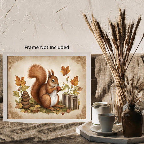 Posterizer 1 pcs- A squirrel eating nuts on the ground-Art for Animal Lovers-Floral Botanical Art- Gift for Men Women Entrepreneur Teens-Living Ro...