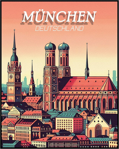 Posterizer 1 pcs-Munchen Deutschland City Retro Travel Poster-Adventure Wall Art-GIft for Men Women Teens-Decor for Home & Office- unframed wall a...