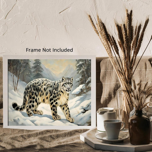 Posterizer 1 pcs-snow leopard in a wintery nature-oil painting style 1-Art for Animal Lovers-Landscape & Nature Art-Decor for Home & Office- unfra...