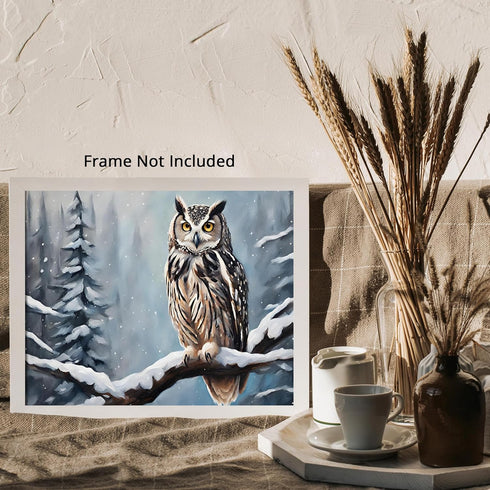 Posterizer 1 pcs-owl in nature-winter snowy scene in oil painting style-1-Art for Animal Lovers-Landscape & Nature Art-Decor for Home & Office- un...