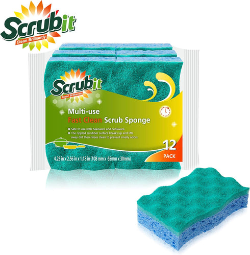SCRUBIT Multi-Use Scrub Sponge – Non-Scratch Kitchen Sponges for Dishes, Pots and Pans - Heavy Duty & Odor Free Rippled Scrubbing Pad, Designed fo...