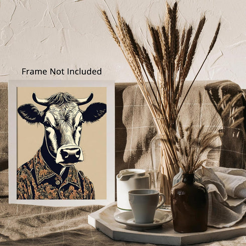 Posterizer 1 pcs-serious cow wearing chic clothes-Art for Animal Lovers-Abstract & Modern Art-Decor for Home & Office- unframed wall art...