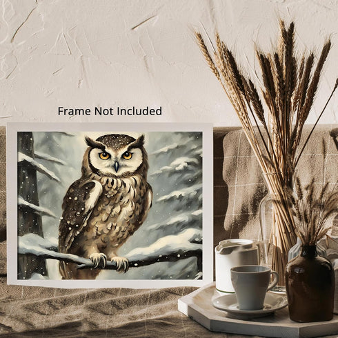 Posterizer 1 pcs-owl in nature-winter snowy scene in oil painting style-6-Art for Animal Lovers-Landscape & Nature Art-Decor for Home & Office- un...