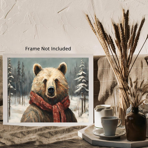 Posterizer 1 pcs-oil painting style-bear in snowy winter-Art for Animal Lovers-Landscape & Nature Art-Decor for Home & Office- unframed wall art...