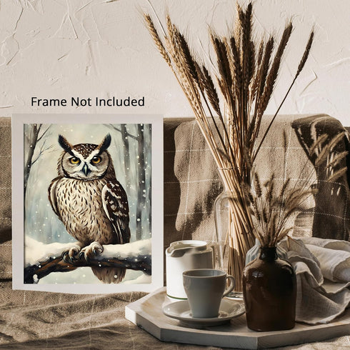 Posterizer 1 pcs-owl in nature-winter snowy scene in oil painting style-12-Art for Animal Lovers-Landscape & Nature Art-Decor for Home & Office- u...