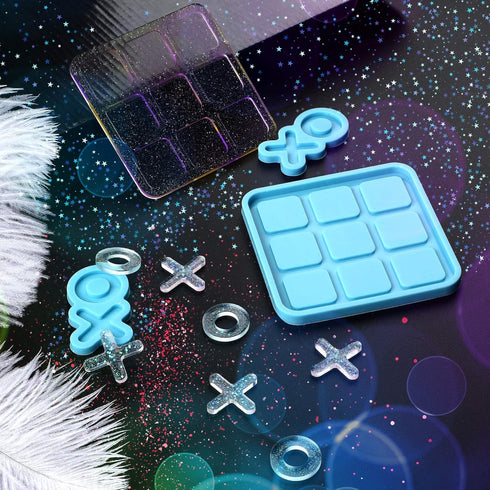 Tic Tac Toe Resin Mold with 5 Chess Pieces Molds,DECYOOL X O Board Game Silicone Molds for Resin Casting,DIY Tabletop Board Game...
