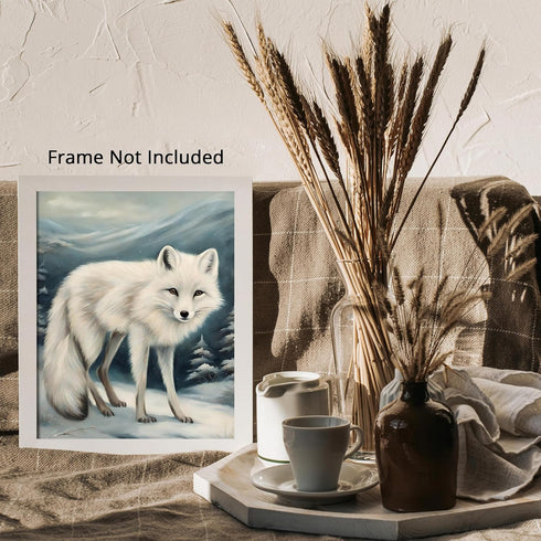 Posterizer 1 pcs-white arctic fox in snowy winter scene-oil painting style 6-Art for Animal Lovers-Landscape & Nature Art-Decor for Home & Office-...