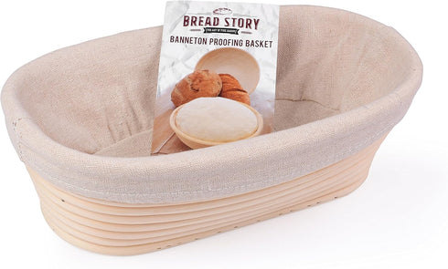 (10x6 inch) Oval Proofing Basket Set by Bread Story Oval Brotform Handmade Unbleached Natural Cane Bread Baking Kit with Cloth Liner Bread Baking ...
