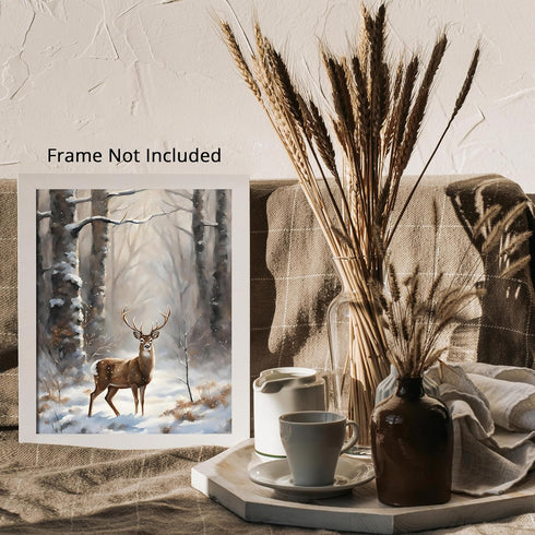 Posterizer 1 pcs-majestic deer in snowy winter scene-oil painting style-13-Art for Animal Lovers-Landscape & Nature Art-Decor for Home & Office- u...