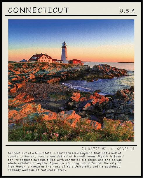 Posterizer 1 pcs-Connecticut United States info-Geography Travel Poster-Adventure Wall Art Gift for Men Women Entrepreneur Teens Decor for Home ...