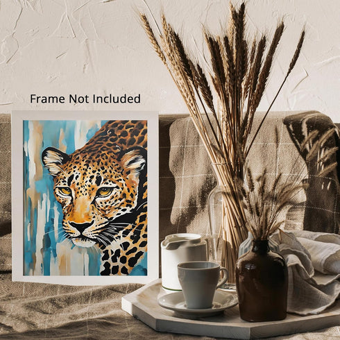 Posterizer 1 pcs- beautiful leopard sneaking with blue background-Art for Animal Lovers-Gift for Art Lovers-Living Room Bedroom Decor- unframed wa...